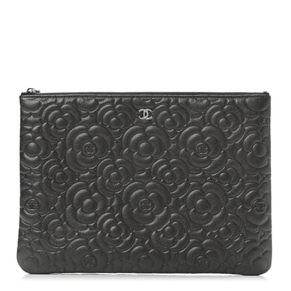 Chanel Goatskin Camellia Embossed Medium Cosmetic Case Dark Grey 1 of 4