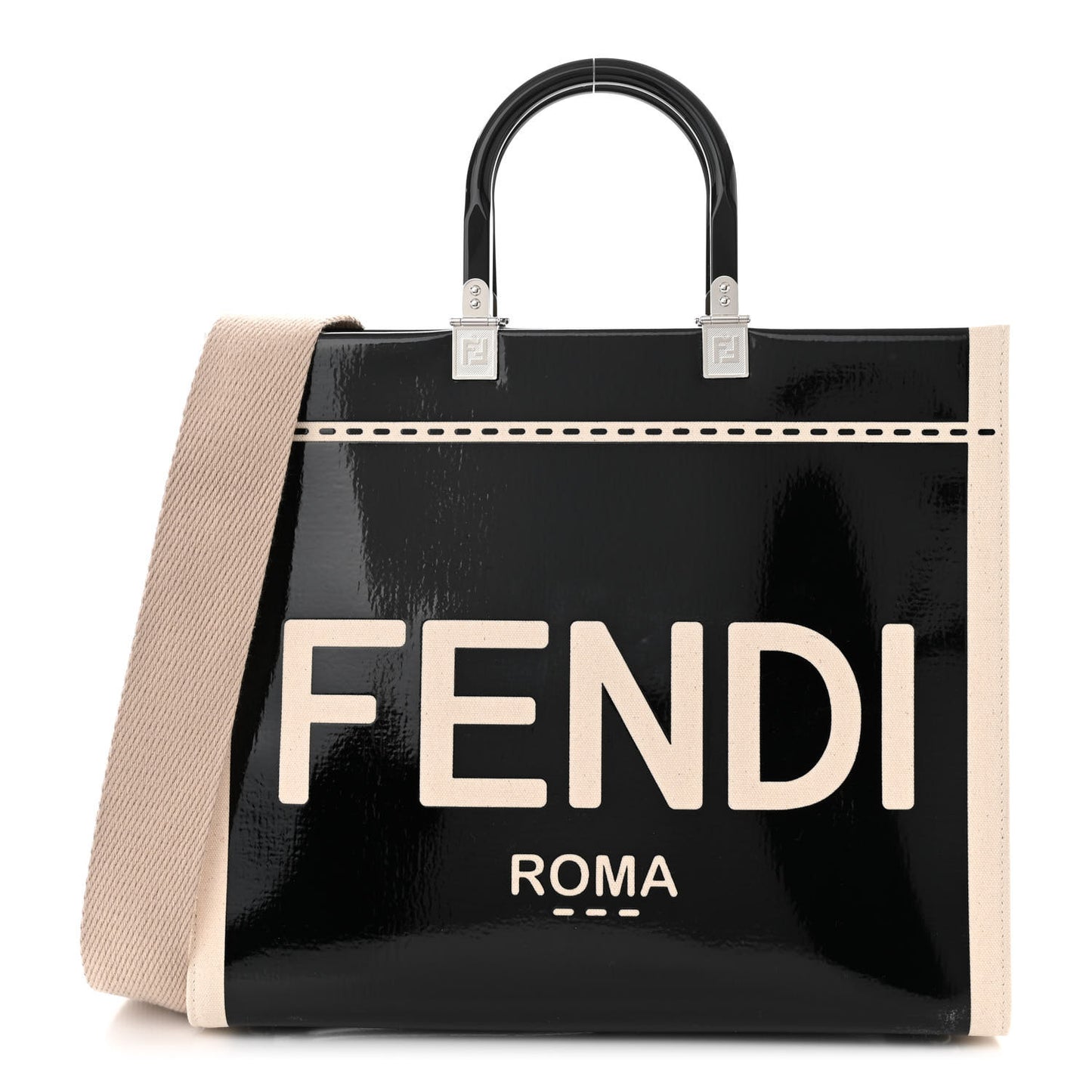 Patent Plexiglass Medium Fendi Sunshine Shopper Tote Black Ice White