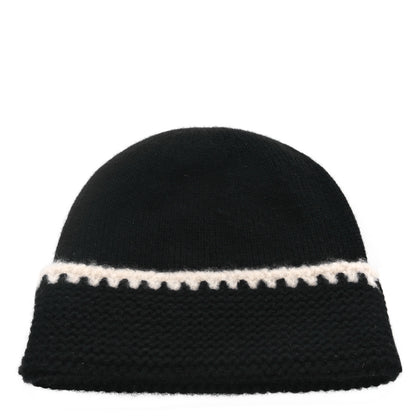 Chanel Cashmere Wool CC Beanie Hat Black Light Beige 3 of 5