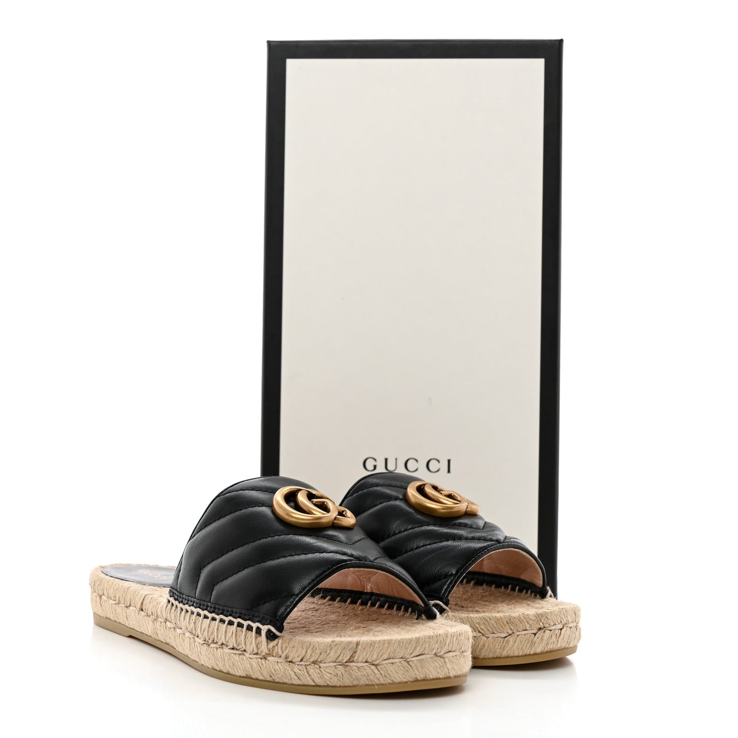Nappa Matelasse GG Marmont Espadrille Slide Sandals 38 Black