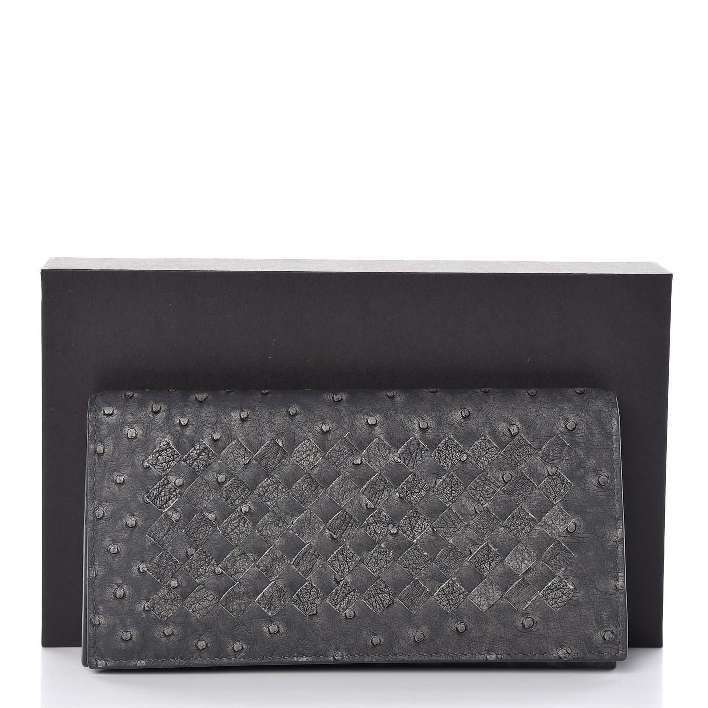 Ostrich Intrecciato Flap Wallet Ardoise