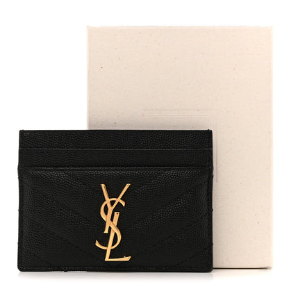Saint Laurent Grain De Poudre Matelasse Chevron Monogram Credit Card Case Black 9 of 9