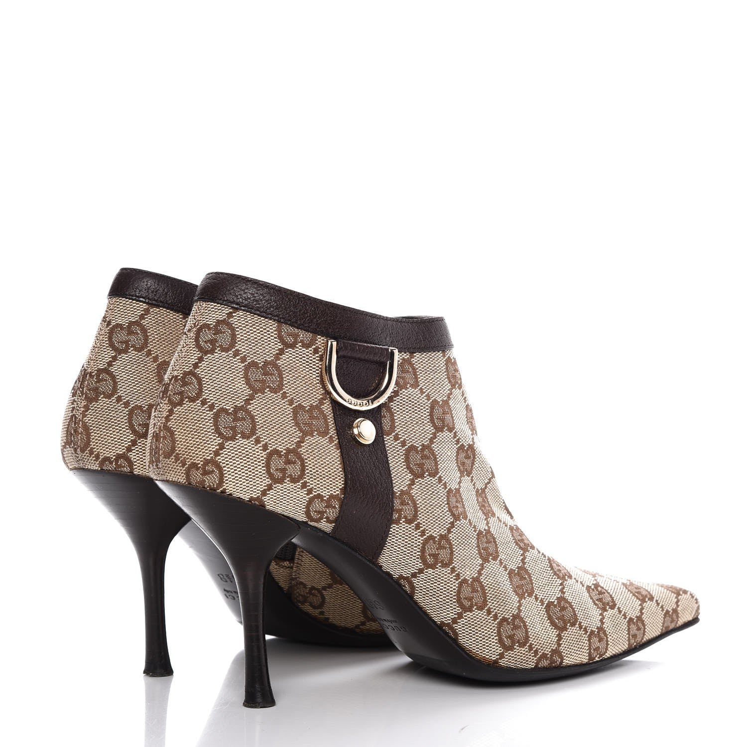 Gucci Monogram Textured Calfskin D Ring Ankle Booties 6.5 Beige Ebony Cocoa 4 of 12