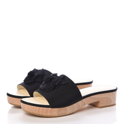 Chanel Grosgrain Camellia CC Sandal Mules 39 Black 3 of 11
