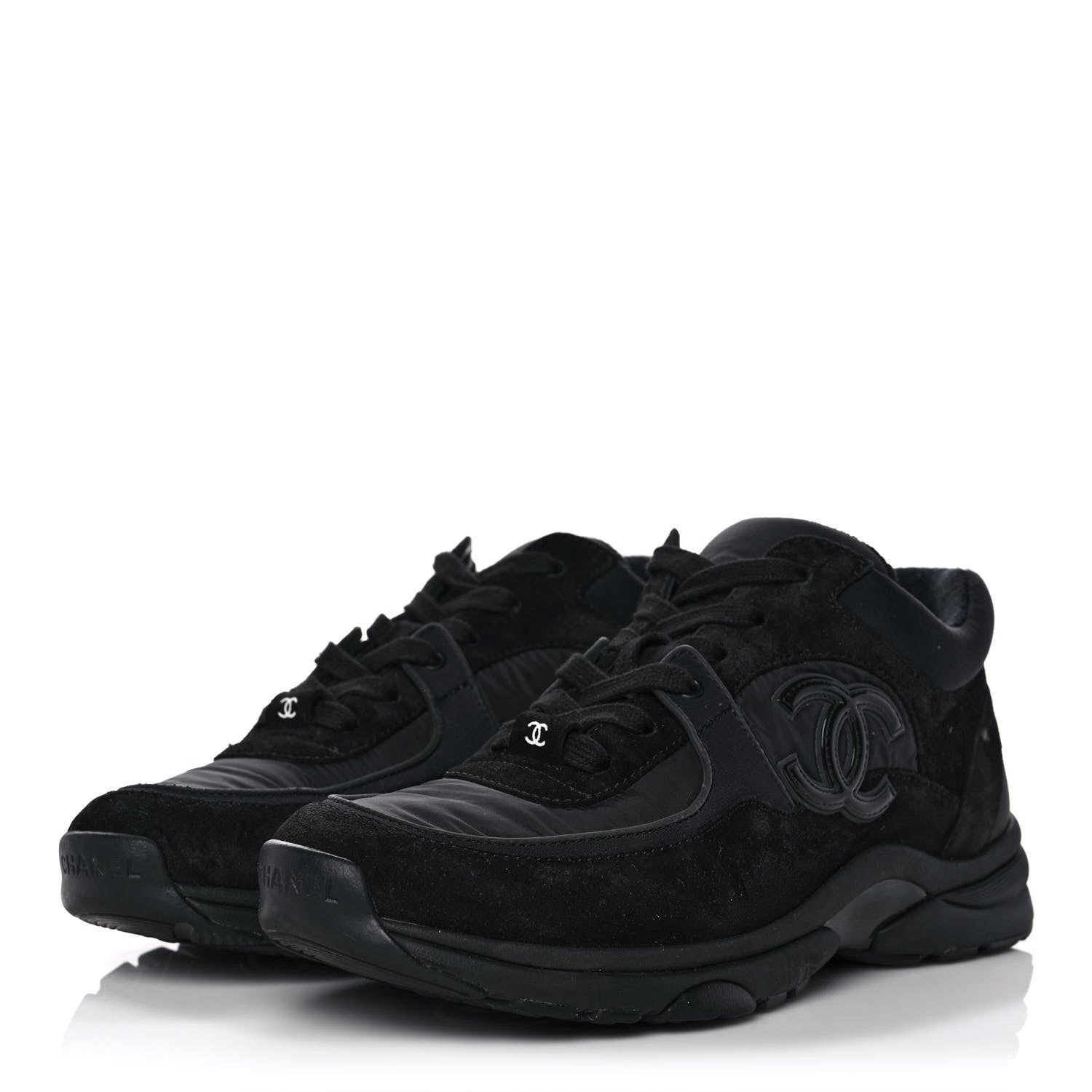 Chanel Fabric Calfskin Suede CC Sneakers 38 Black 3 of 8