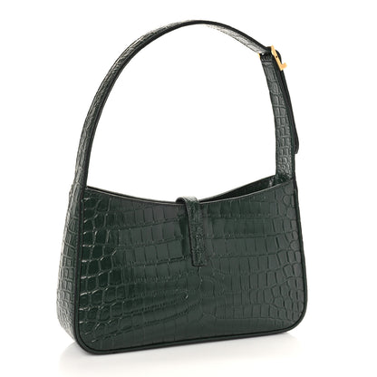Saint Laurent Calfskin Crocodile Embossed Le 5 A 7 Hobo New Vert Fonce 2 of 7