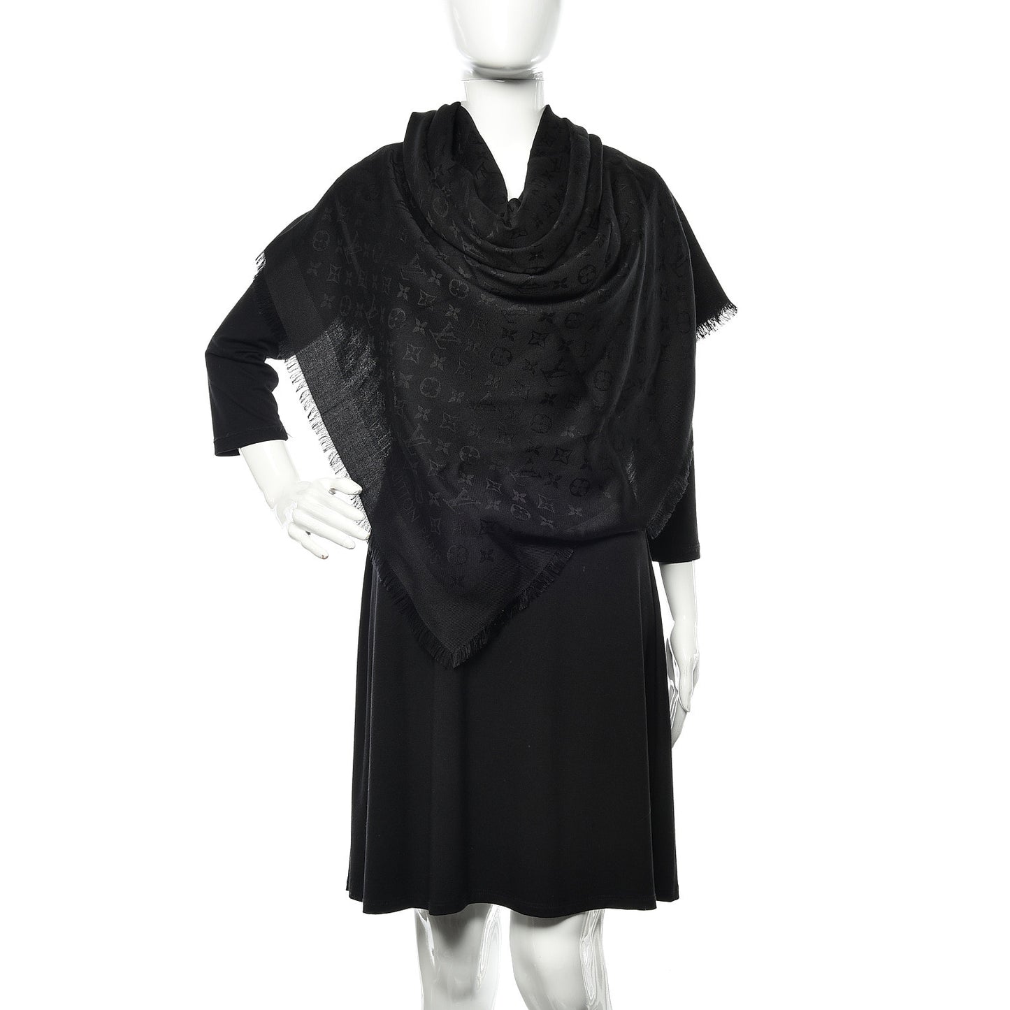 Silk Wool Monogram Shawl Black