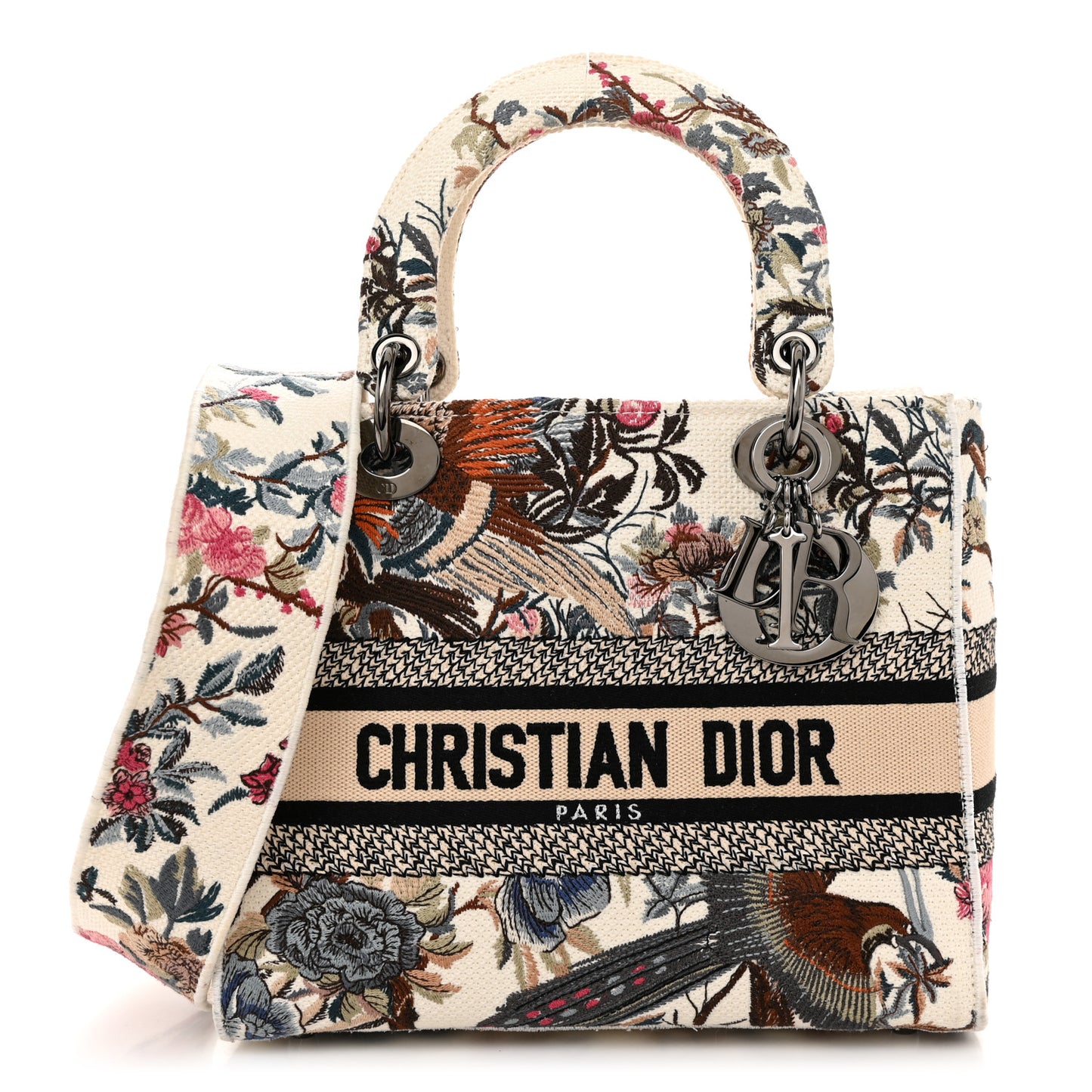 Canvas Embroidered Jardin D'Hive Medium Lady D-Lite Ecru Multicolor