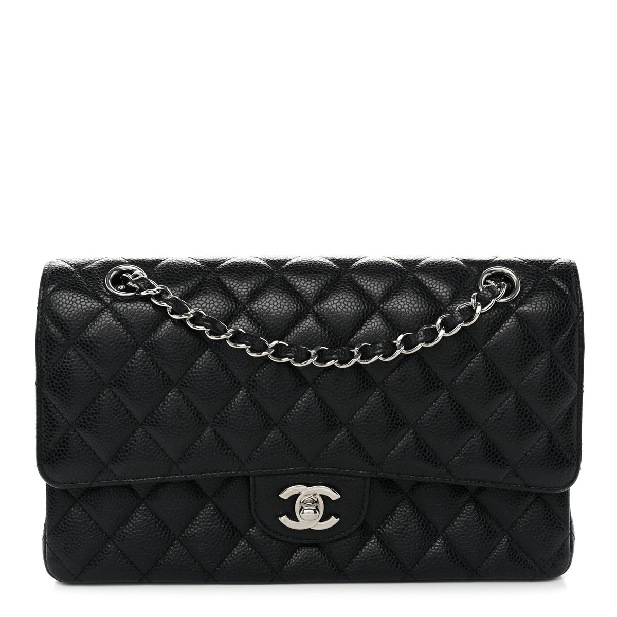 Caviar Quilted Medium Double Flap Black