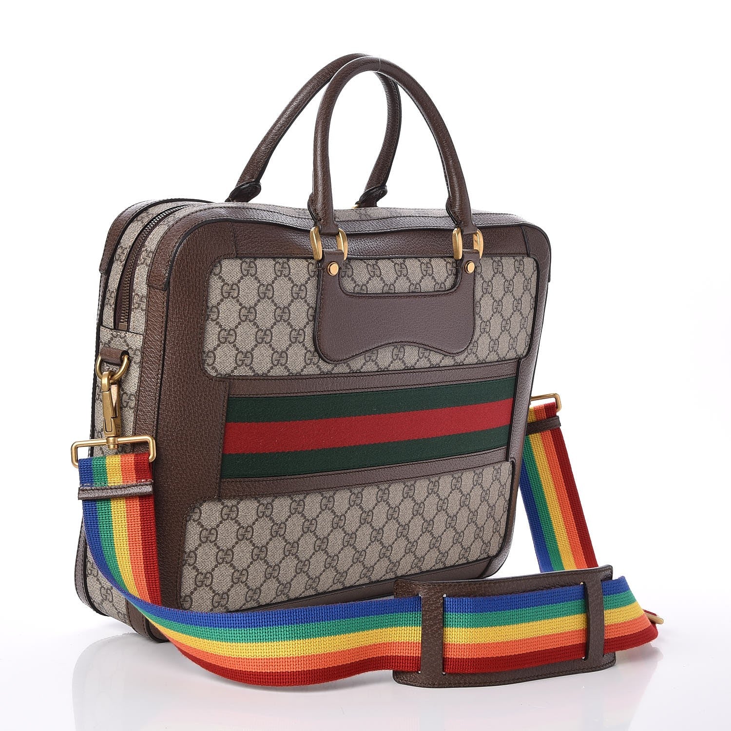 Gucci GG Supreme Monogram Web Slim Briefcase Brown 3 of 7