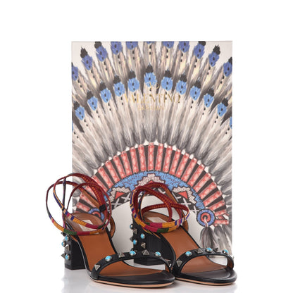 Valentino Garavani Calfskin Embroidered Rockstud Rolling Wrap Sandals 38.5 Black Multicolor 8 of 8