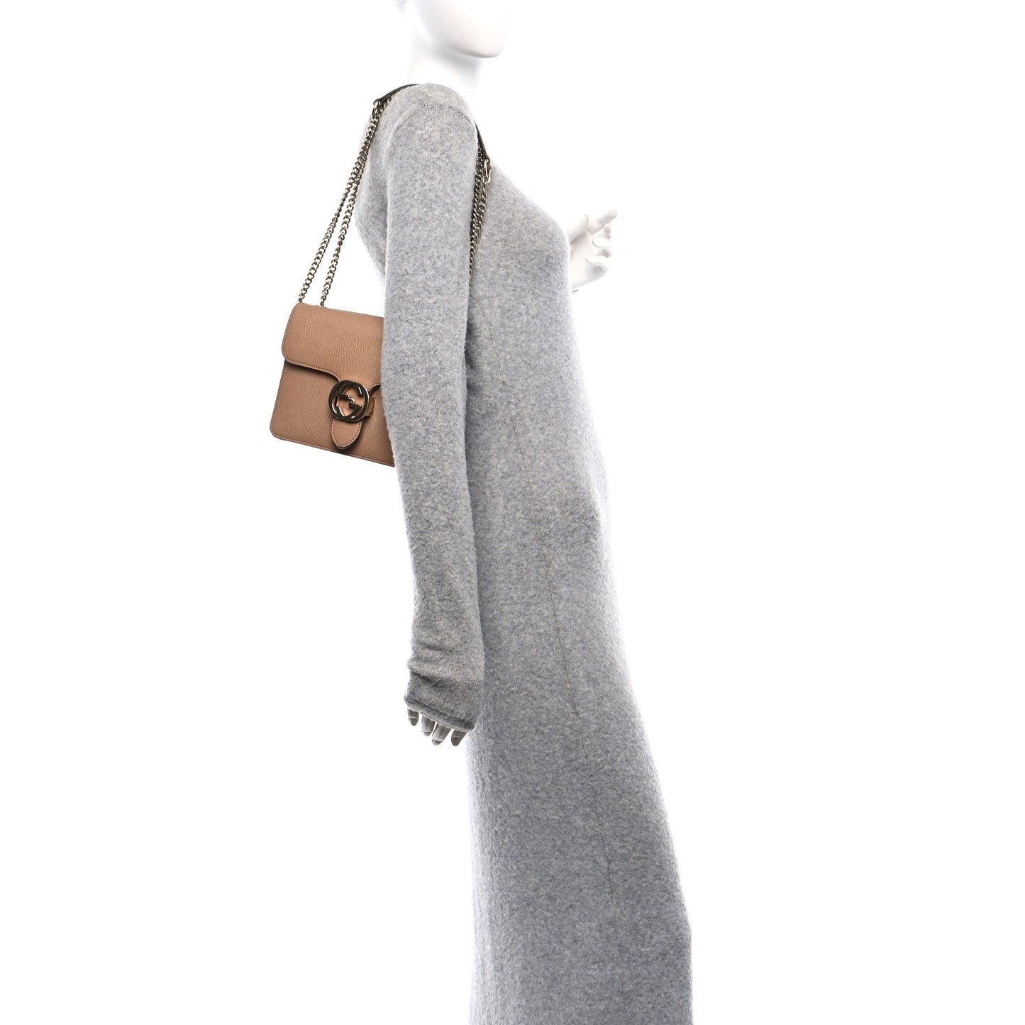 Dollar Calfskin Small Interlocking G Shoulder Bag Camelia