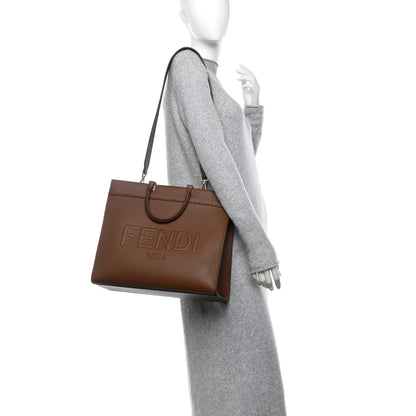 Fendi Vitello Cher Logo Debossed Medium Fendi Sunshine Shopper Tote Gianduia 2 of 11