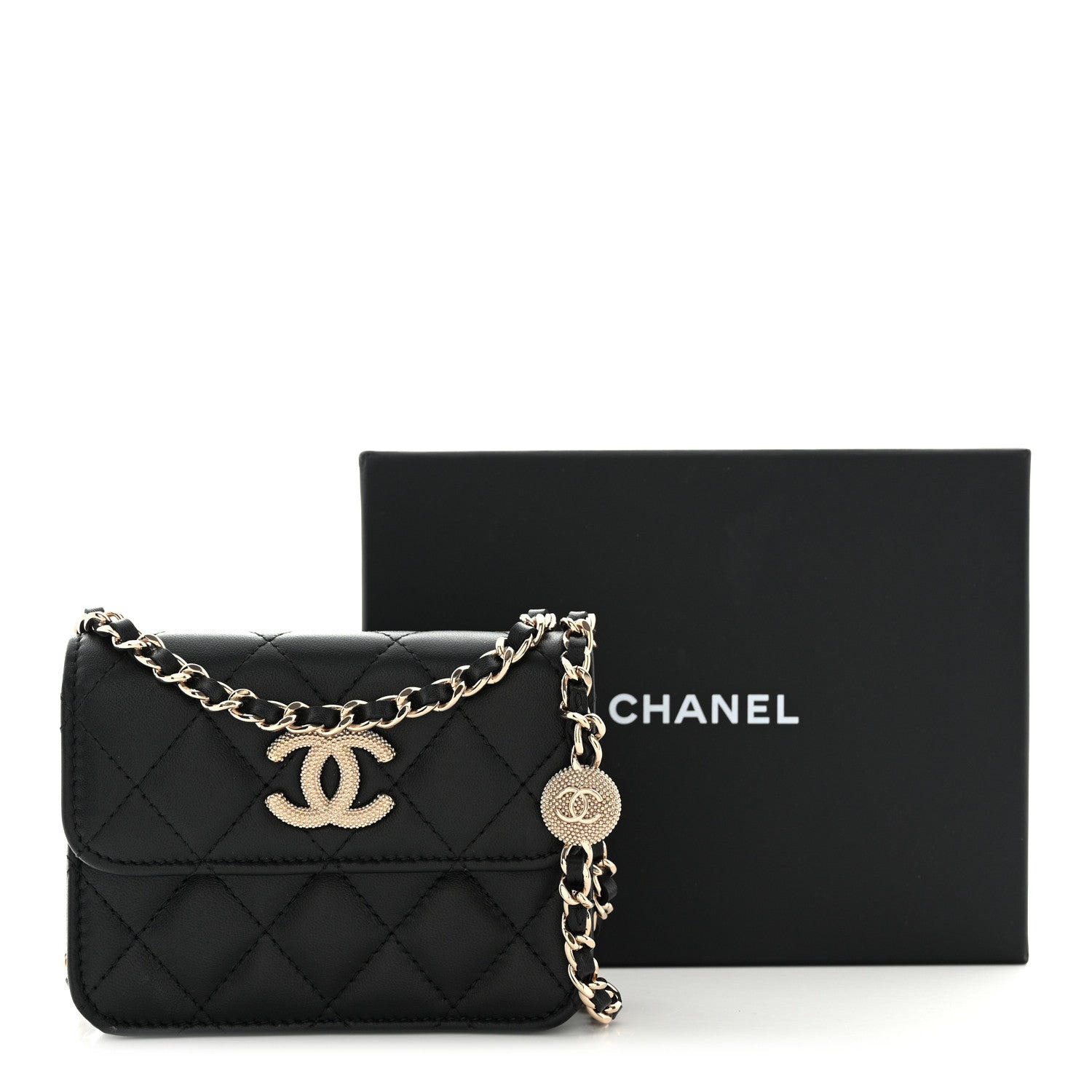 Chanel Lambskin Quilted Crystal CC Charm Clutch With Chain Black 12 of 12