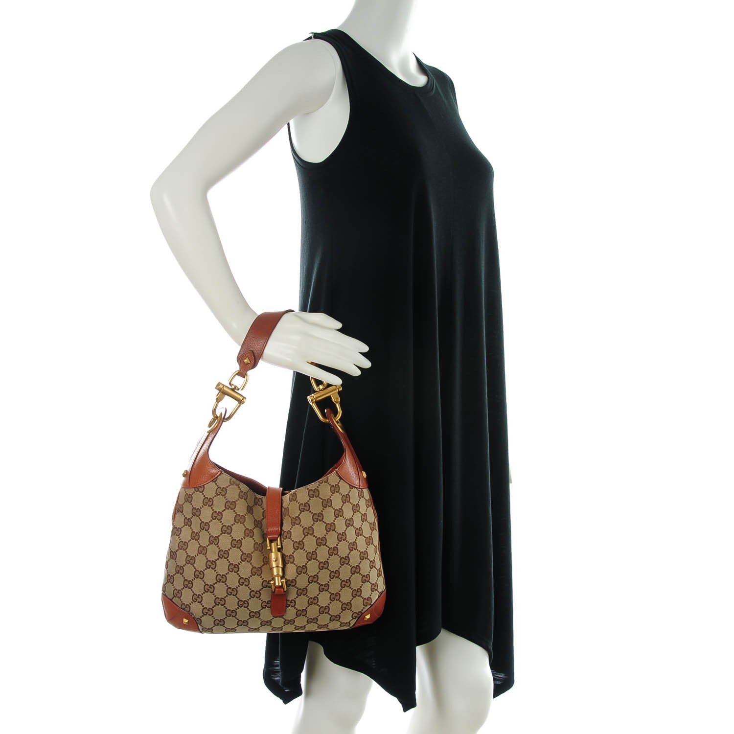 Gucci Monogram Piston Lock Jackie O Hobo Tan 2 of 7