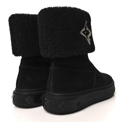 Louis Vuitton Suede Calfskin Shearling Snowdrop Flat Ankle Boot 37 Black 4 of 10