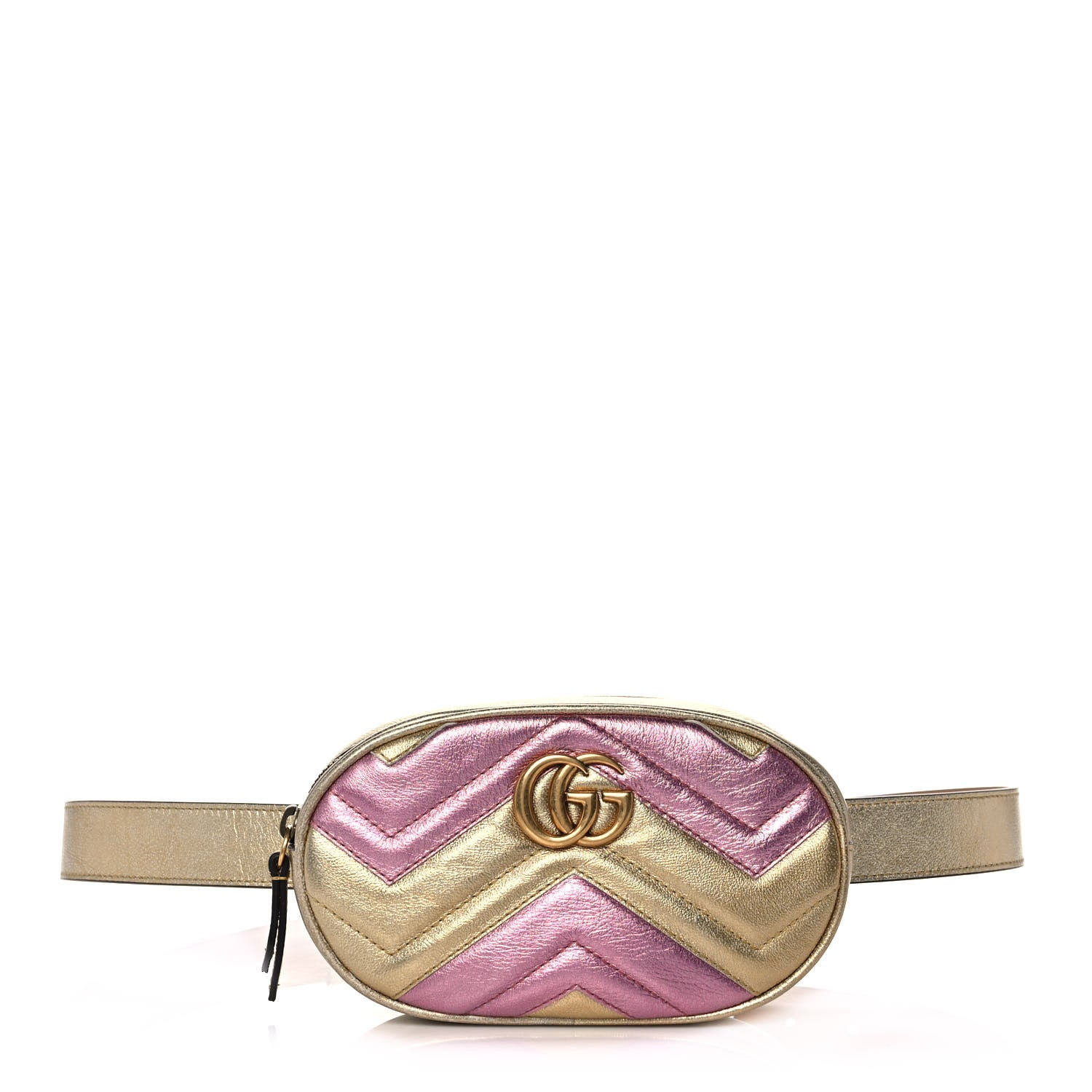 Gucci Metallic Nappa Matelasse Heart GG Marmont Belt Bag 85 34 Oro Vecchio Rosa 1 of 12