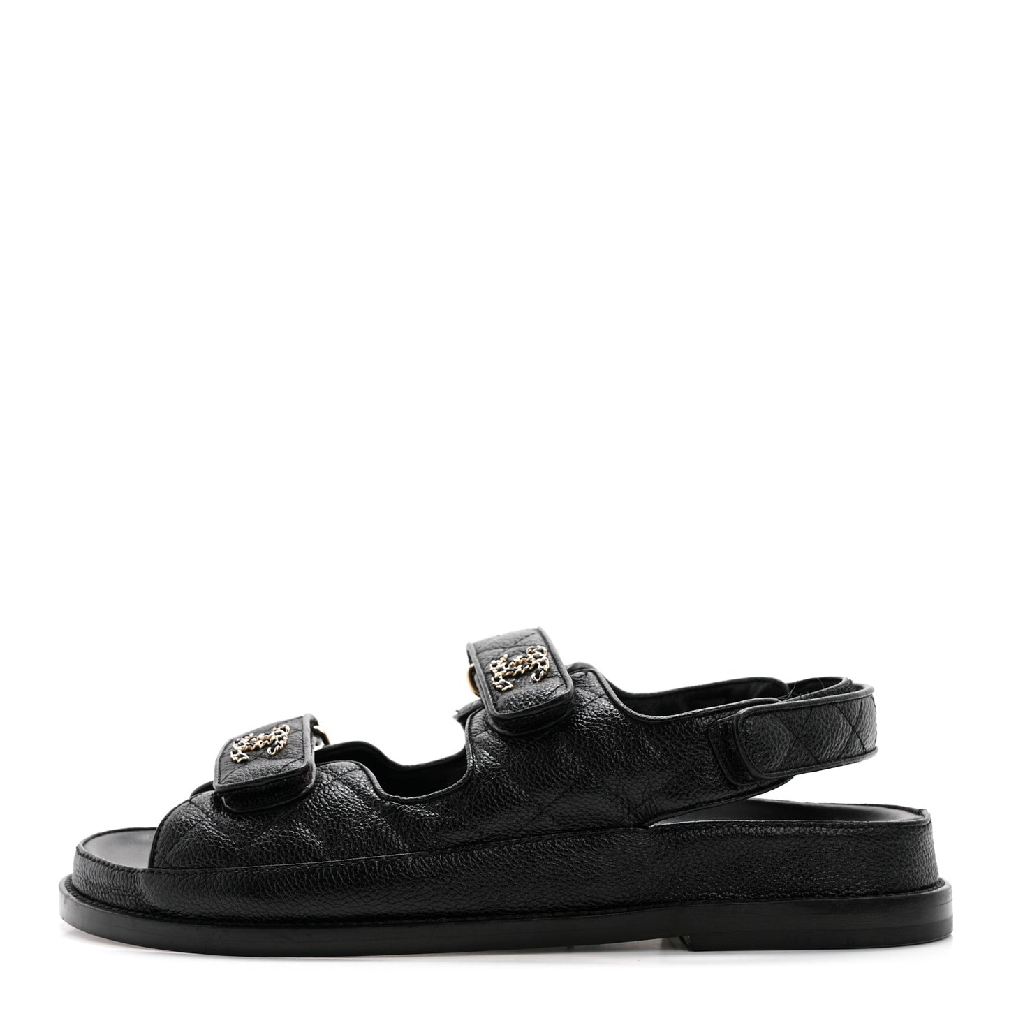 Grained Calfskin Velcro Dad Sandals 39 Black