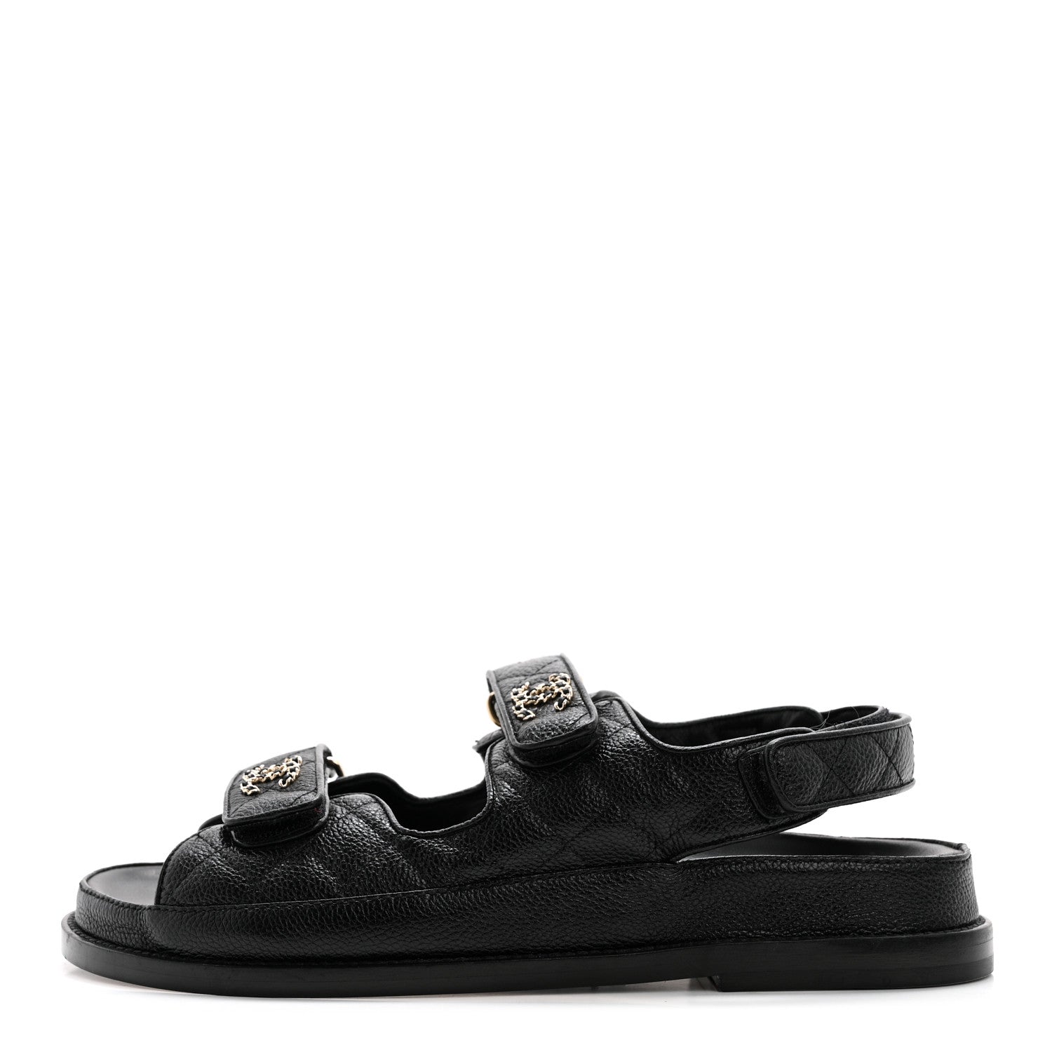 Chanel Grained Calfskin Velcro Dad Sandals 39 Black 1 of 9