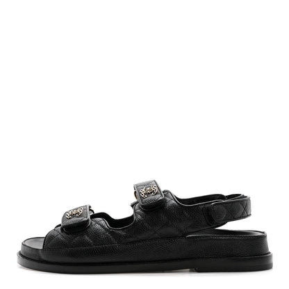Chanel Grained Calfskin Velcro Dad Sandals 39 Black 1 of 9
