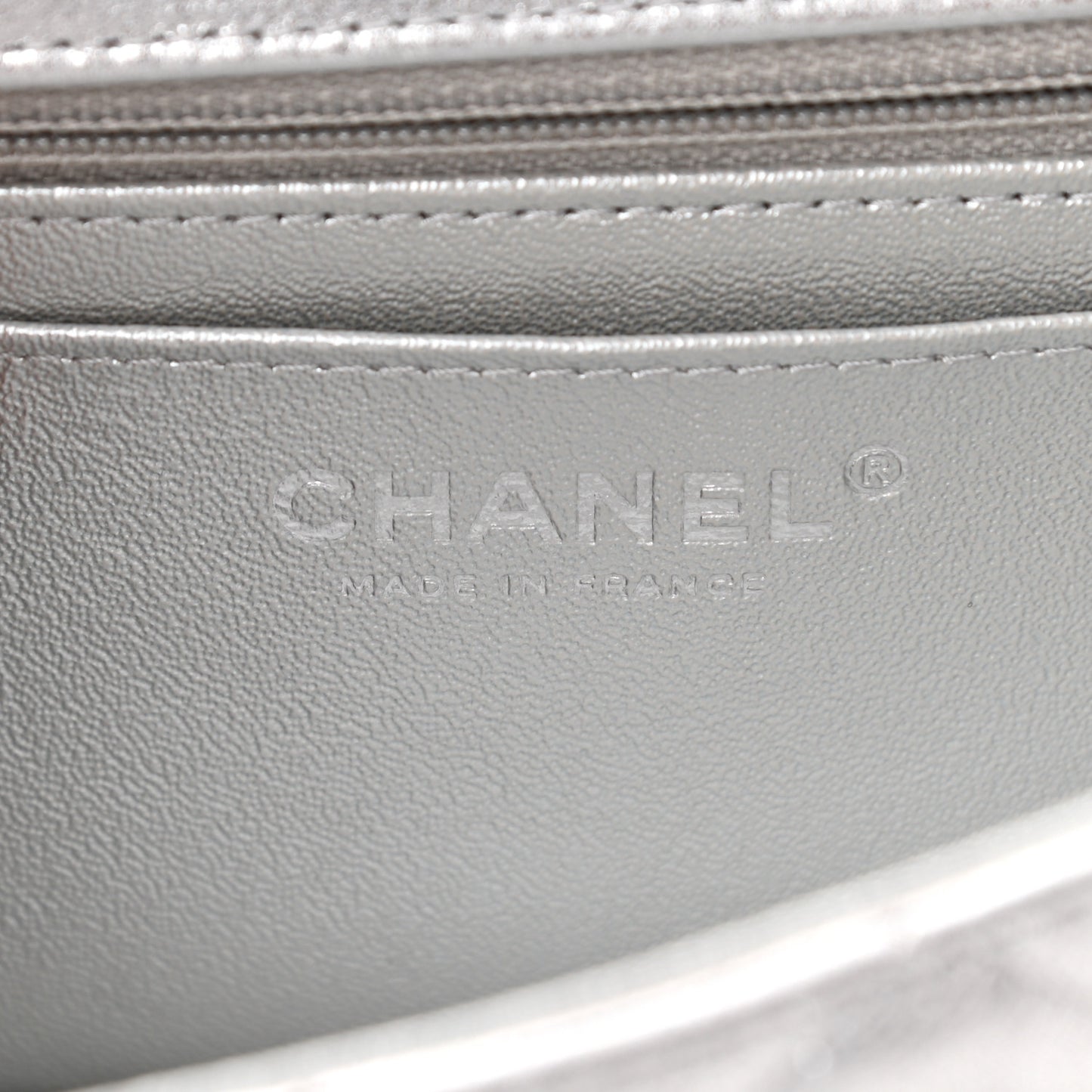 Metallic Lambskin Quilted Mini Rectangular Flap Silver