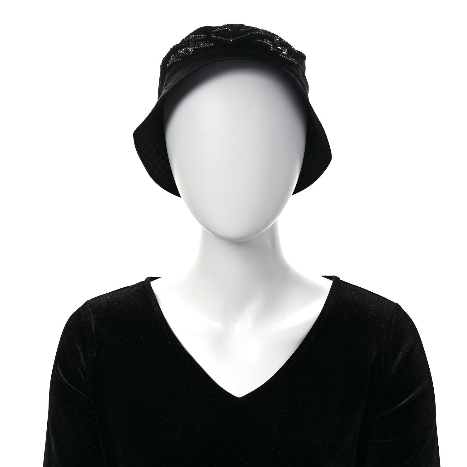Prada Nylon Crystal Metal Triangle Logo Lightning Bucket Hat M Black 2 of 8