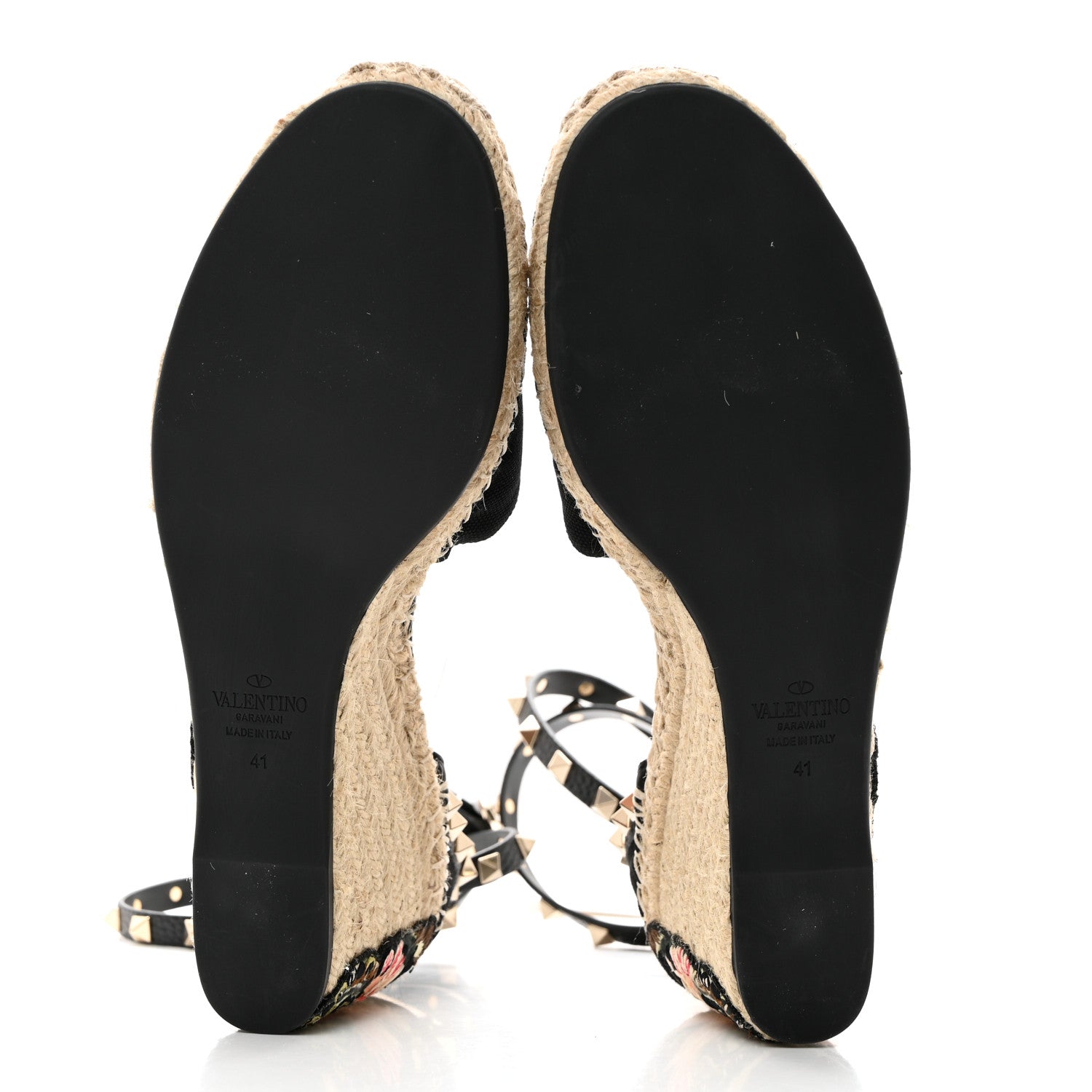 Valentino Garavani Canvas Butterfly Embroidered Rockstud Ankle Strap Espadrille 15/85mm Wedge Sandals 41 Black 5 of 8
