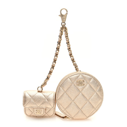 Chanel Metallic Lambskin Quilted Round Clip On Coin Purse Airpods Case Gold 1 of 9