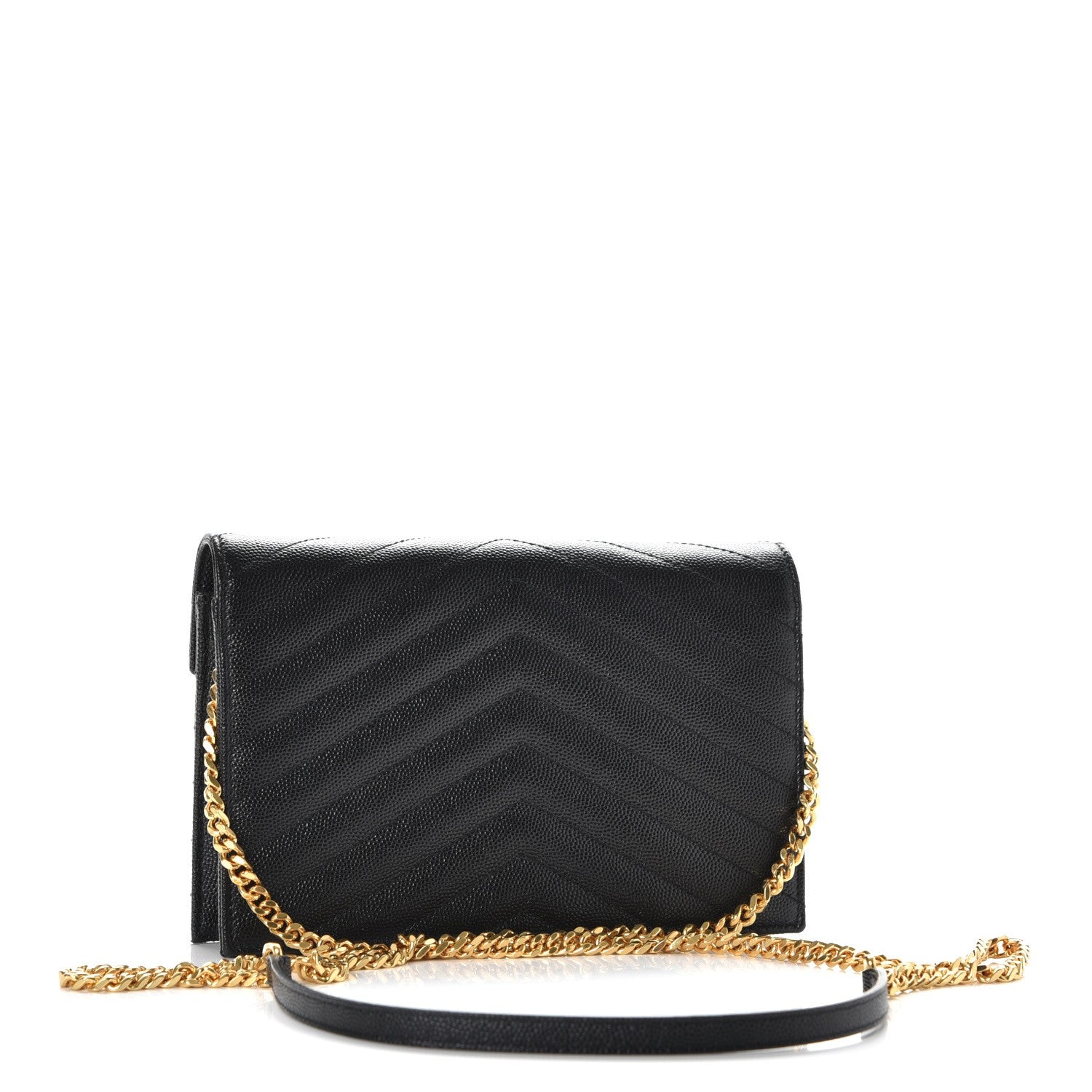 Saint Laurent Grain De Poudre Matelasse Chevron Monogram Envelope Chain Wallet Black 3 of 8