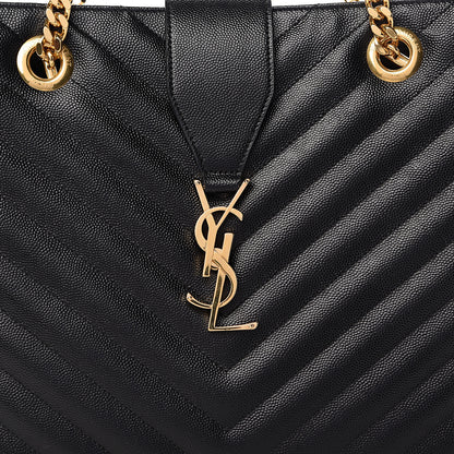 Saint Laurent Grain De Poudre Matelasse Chevron Monogram Shopping Bag Black 8 of 10