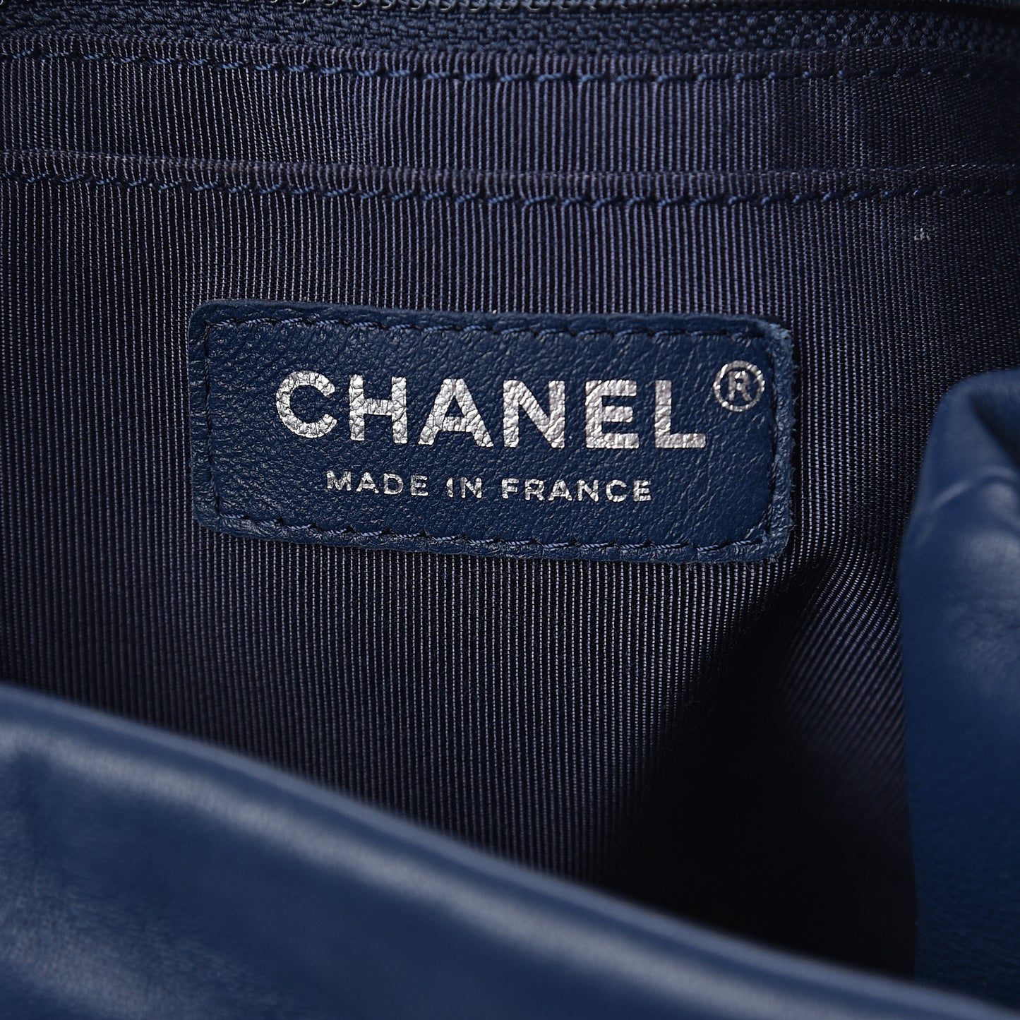 Lambskin Quilted CC Chain Drawstring Tote Blue