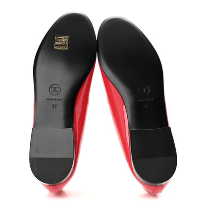 Chanel Patent Calfskin CC Cap Toe Ballerina Flats 37 Coral 6 of 9