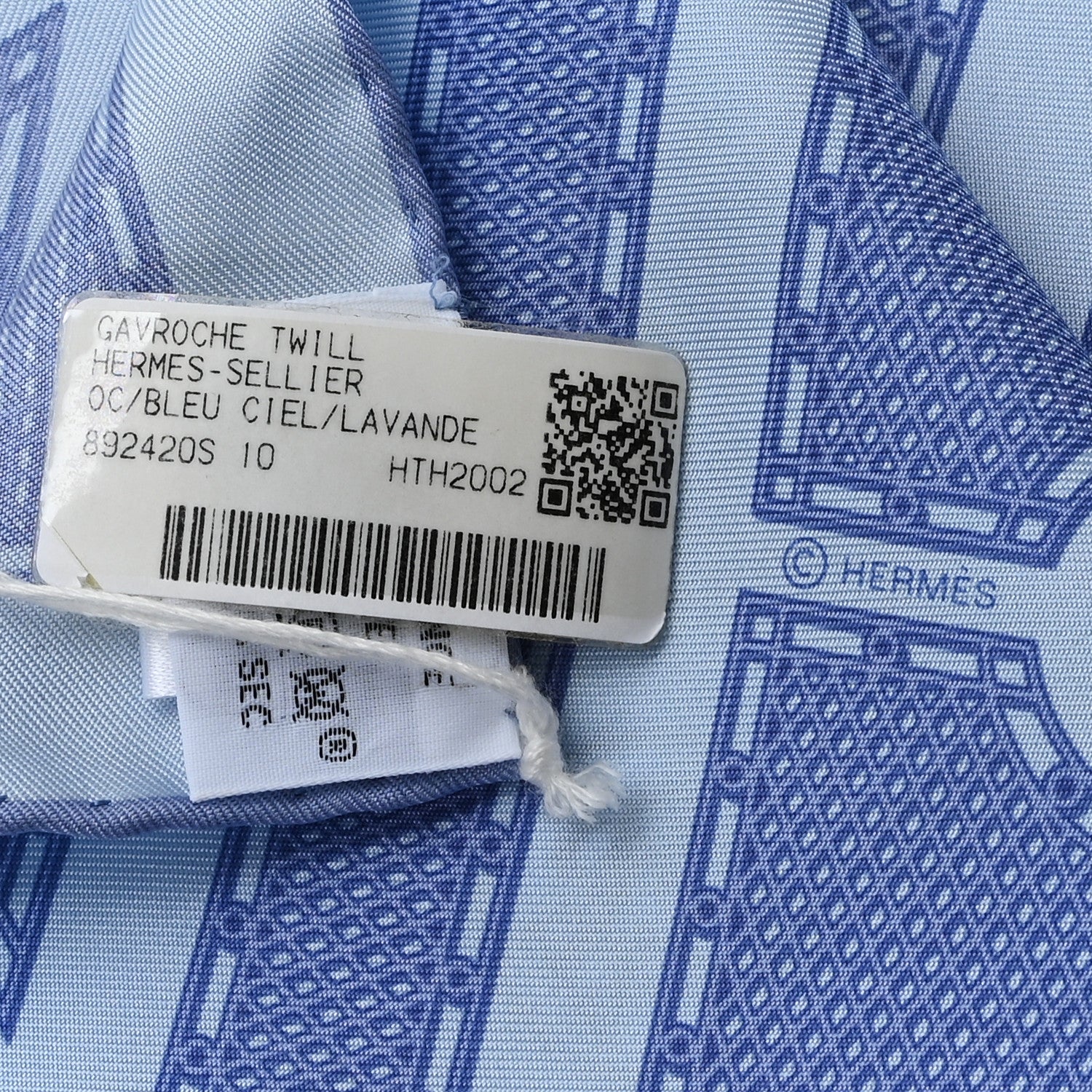 Hermes Silk Gavroche Sellier Pocket Square Scarf Bleu Ciel Lavande 3 of 3
