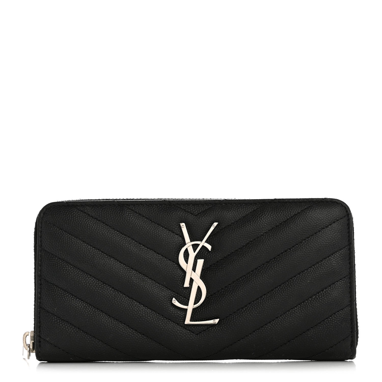 Saint Laurent Grain De Poudre Matelasse Chevron Monogram Zip Around Wallet Black 1 of 11
