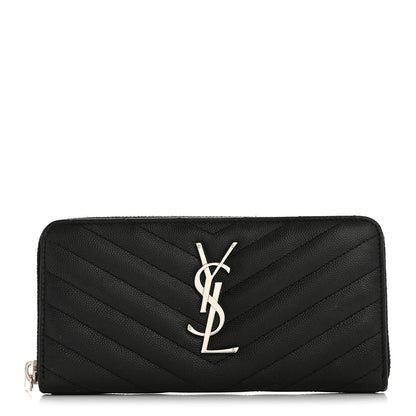 Saint Laurent Grain De Poudre Matelasse Chevron Monogram Zip Around Wallet Black 1 of 11