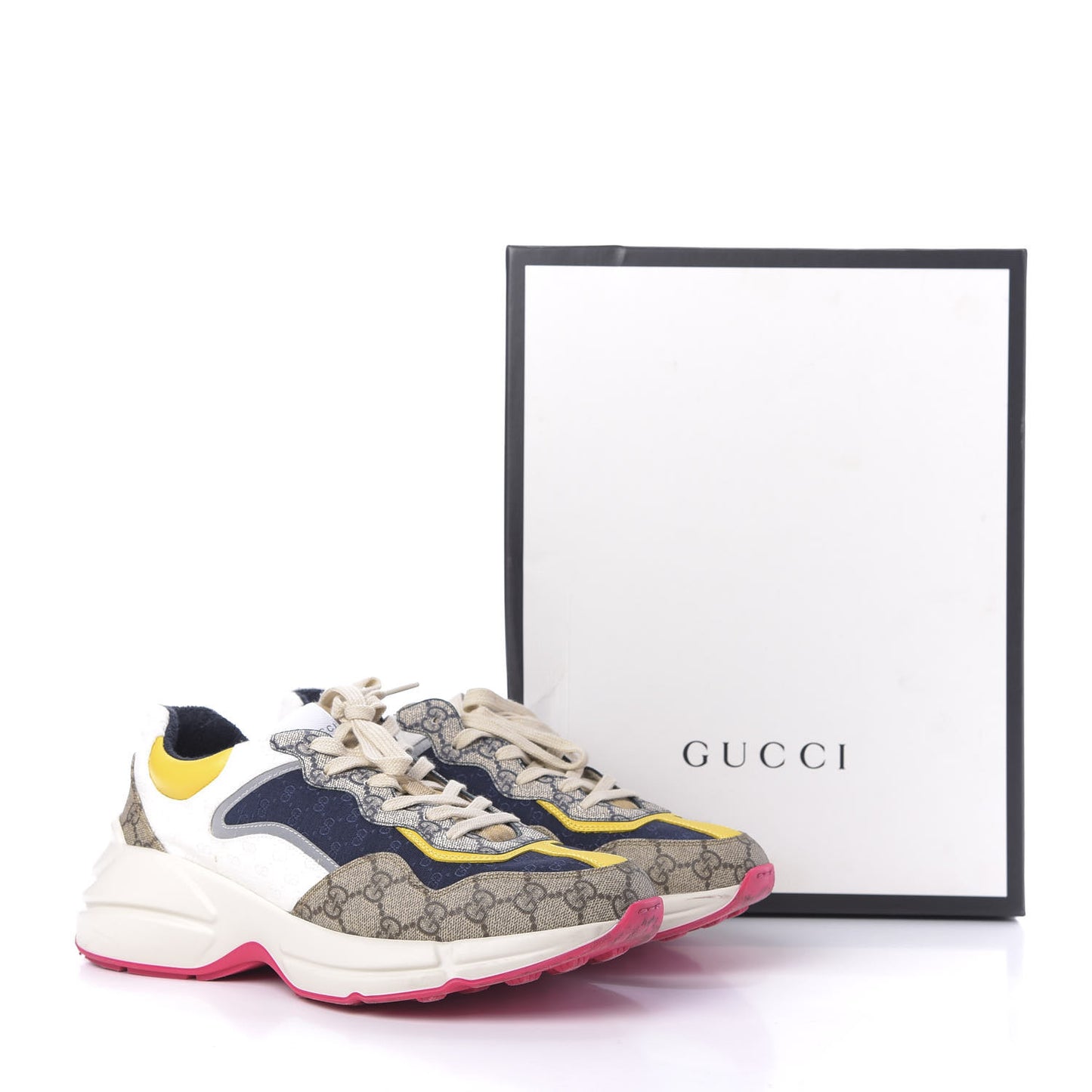 GG Supreme Monogram Mix Monogram Mens Rhyton Sneakers 9 London Blue Beige Sun Yellow