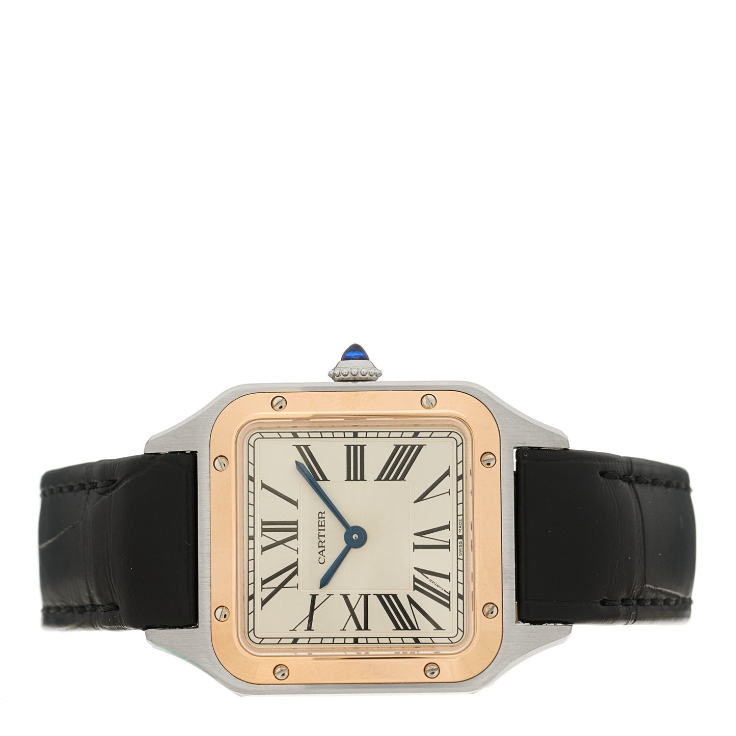 Stainless Steel 18K Pink Gold Alligator 27.5mm Santos Dumont Quartz Watch
