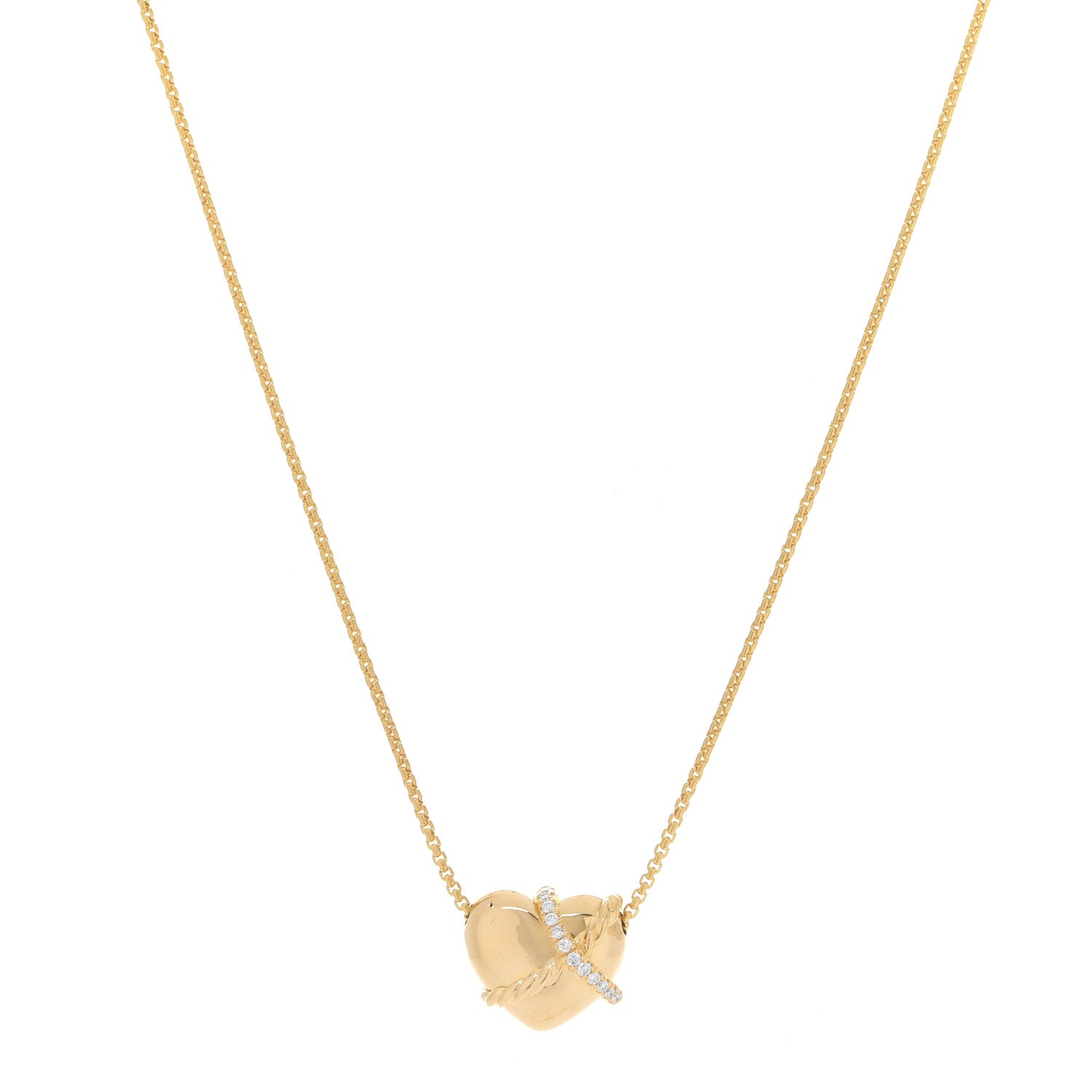 David Yurman 18K Yellow Gold Diamond Le Petit Coeur Heart Pendant Necklace 1 of 8