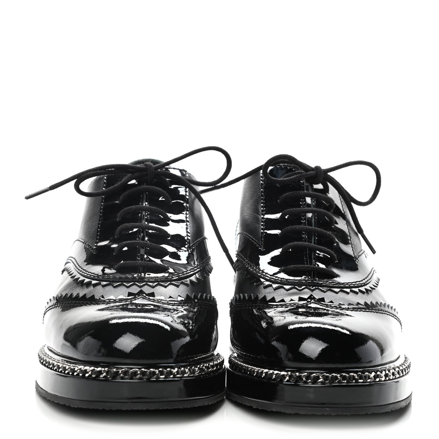 Chanel Lambskin Patent Calfskin CC Brogue Lace Up Oxfords 38 Black 2 of 12