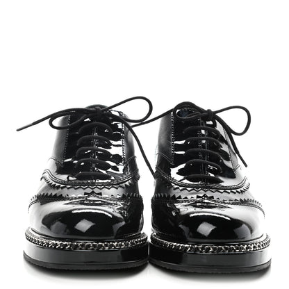 Chanel Lambskin Patent Calfskin CC Brogue Lace Up Oxfords 38 Black 2 of 12