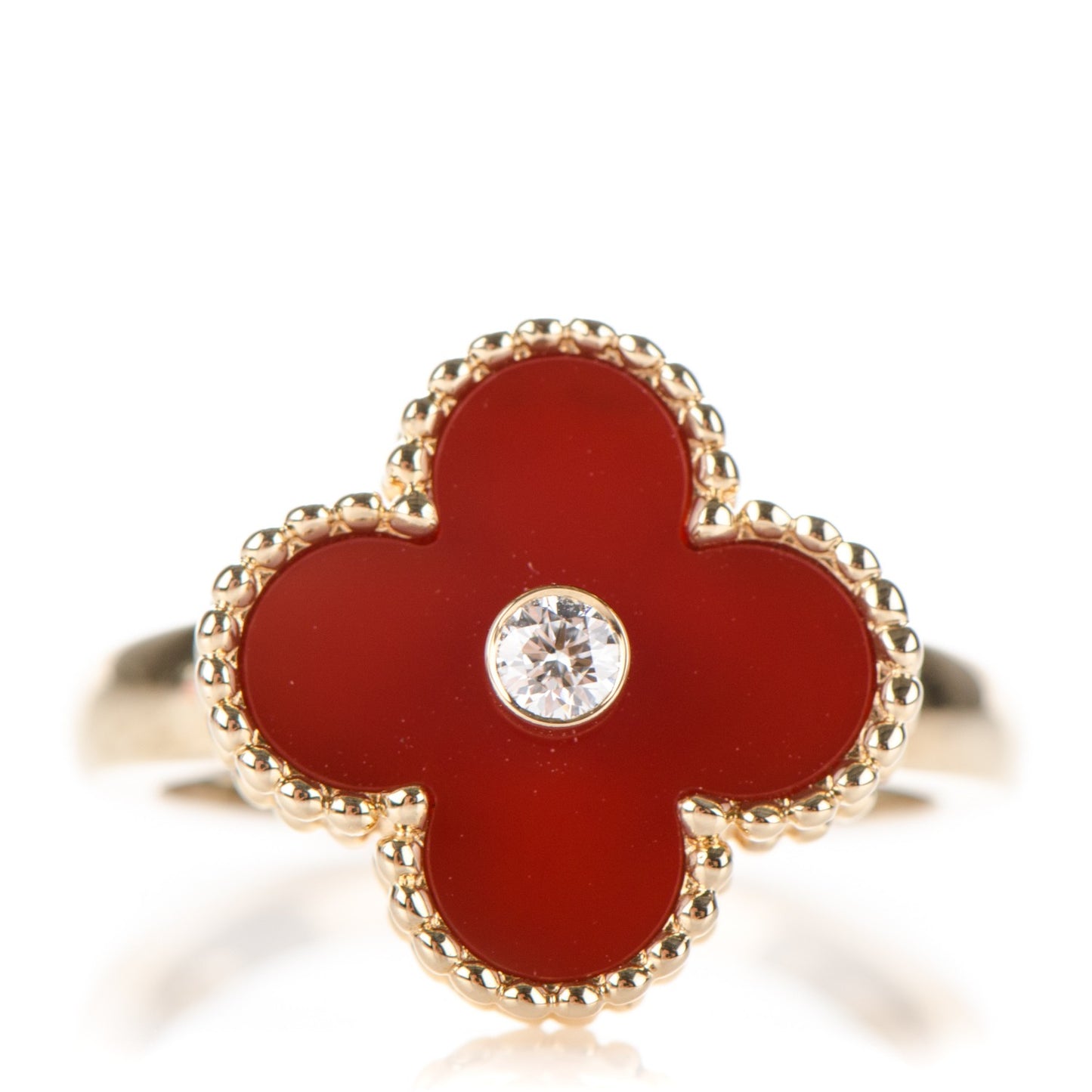 18K Yellow Gold Carnelian Diamond Vintage Alhambra Ring 52 6