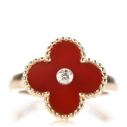 Van Cleef & Arpels 18K Yellow Gold Carnelian Diamond Vintage Alhambra Ring 52 6 1 of 4