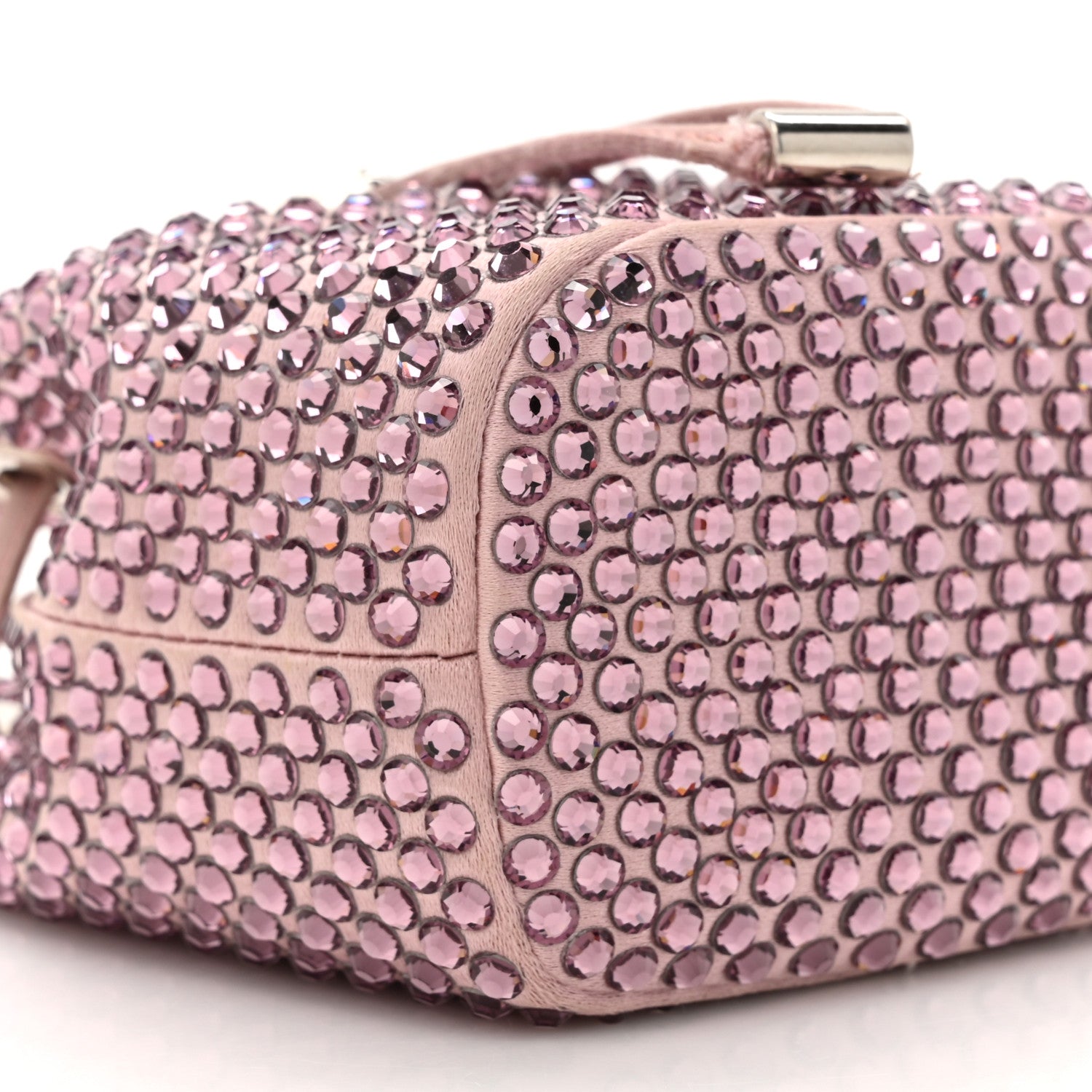 Prada Satin Crystal Metal Triangle Logo Mini Drawcord Pouch Shoulder Bag Alabastro 8 of 13