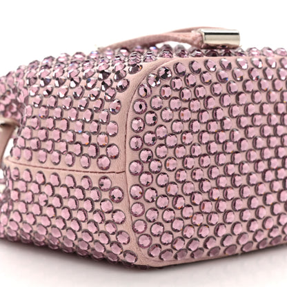 Prada Satin Crystal Metal Triangle Logo Mini Drawcord Pouch Shoulder Bag Alabastro 8 of 13