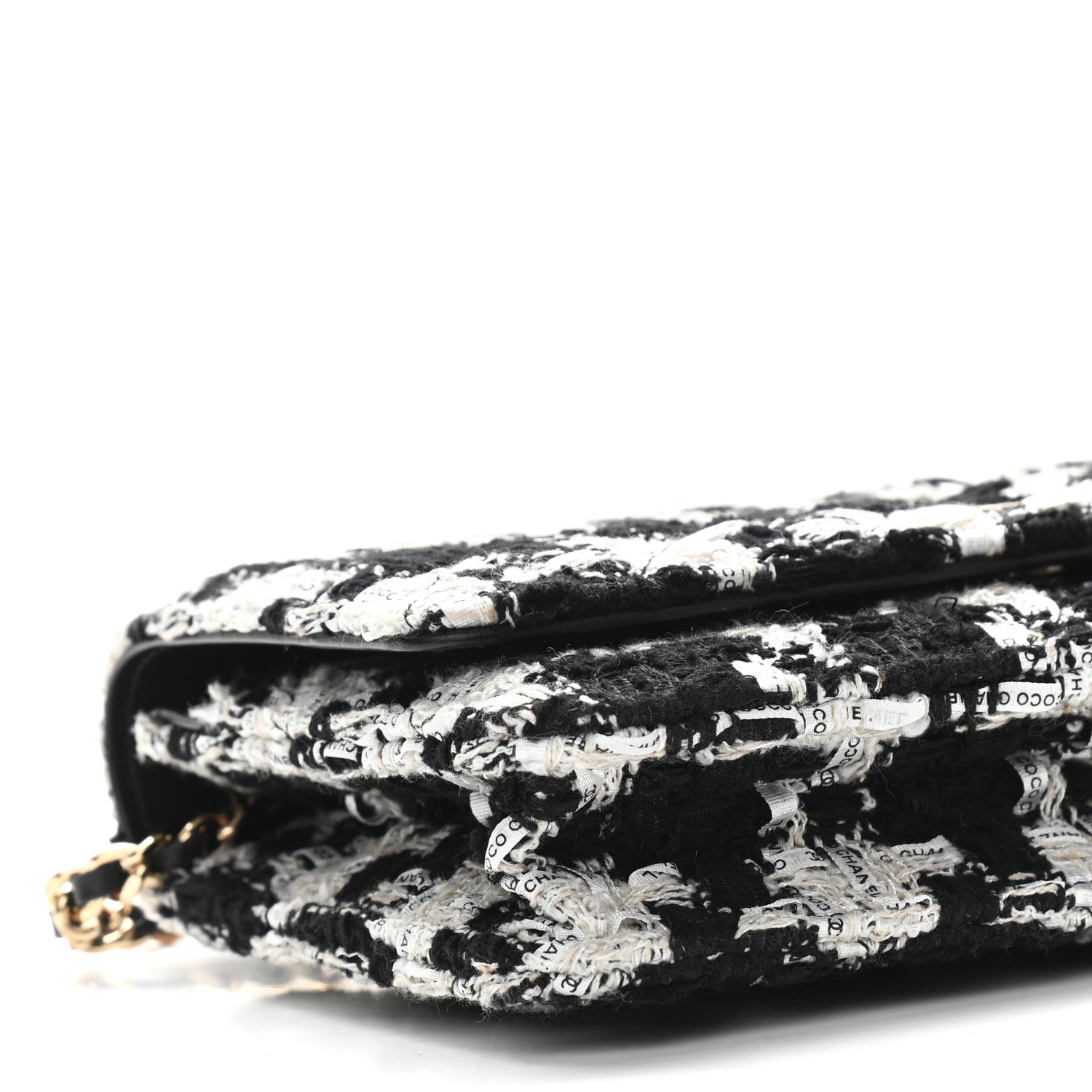 Chanel Tweed Quilted Wallet On Chain WOC Black Ecru White 9 of 11