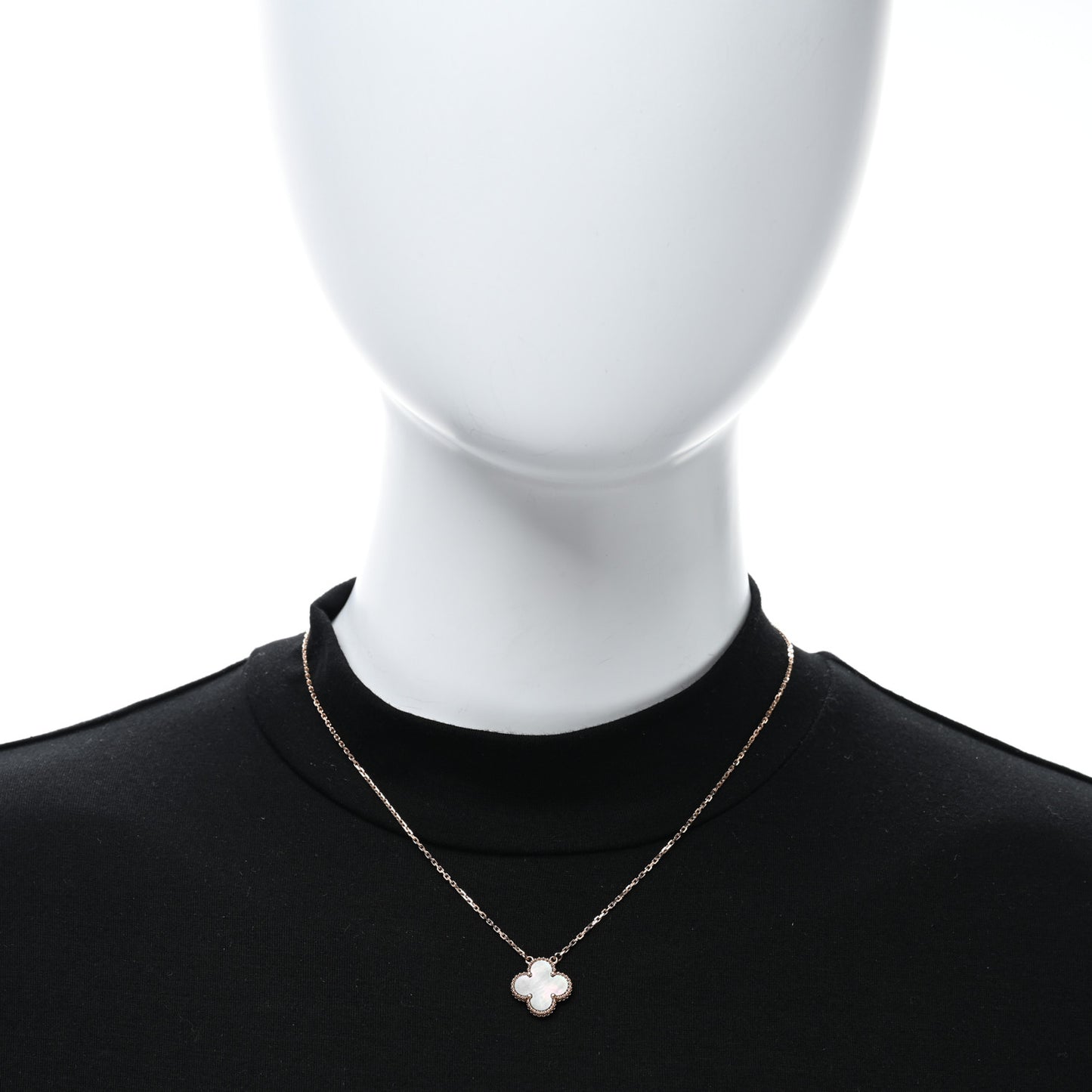 18K Rose Gold Gray Mother of Pearl Vintage Alhambra Pendant Necklace