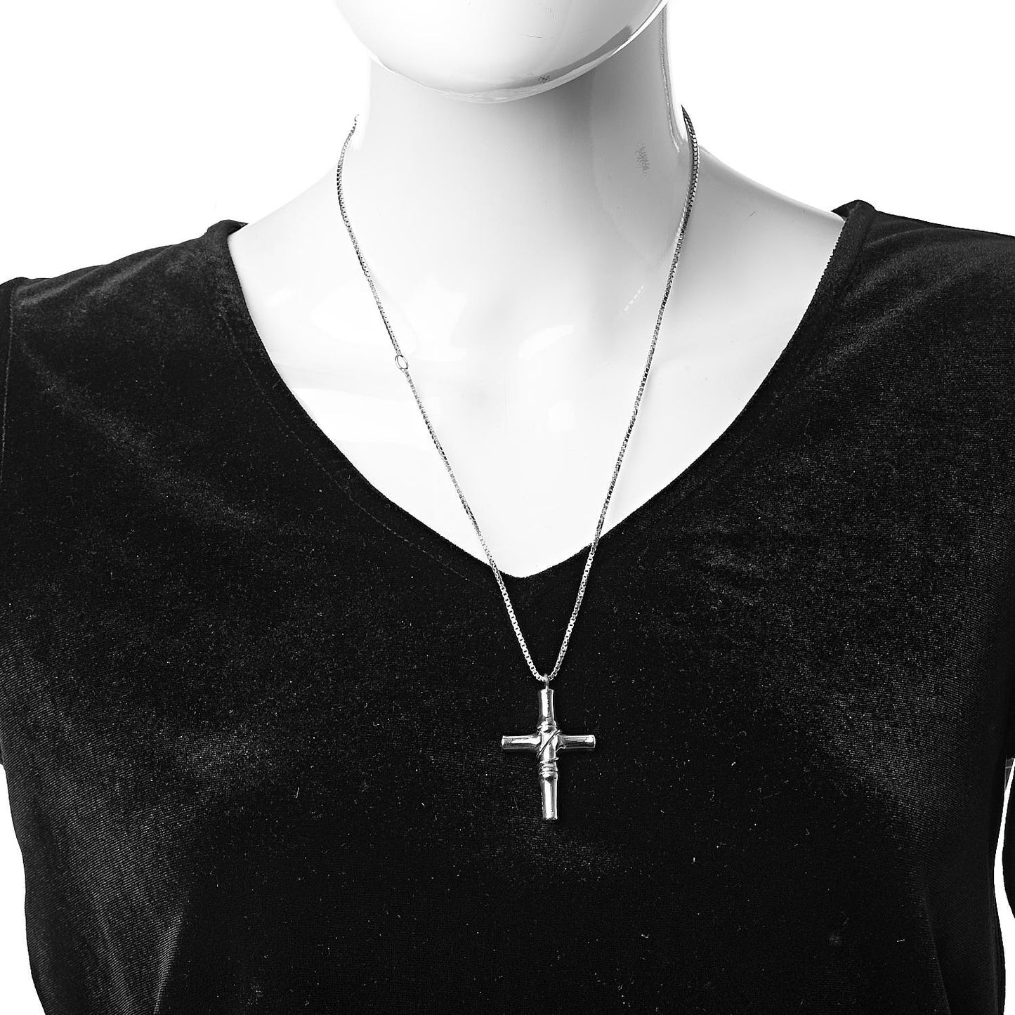 Sterling Silver Bamboo Cross Pendant Necklace