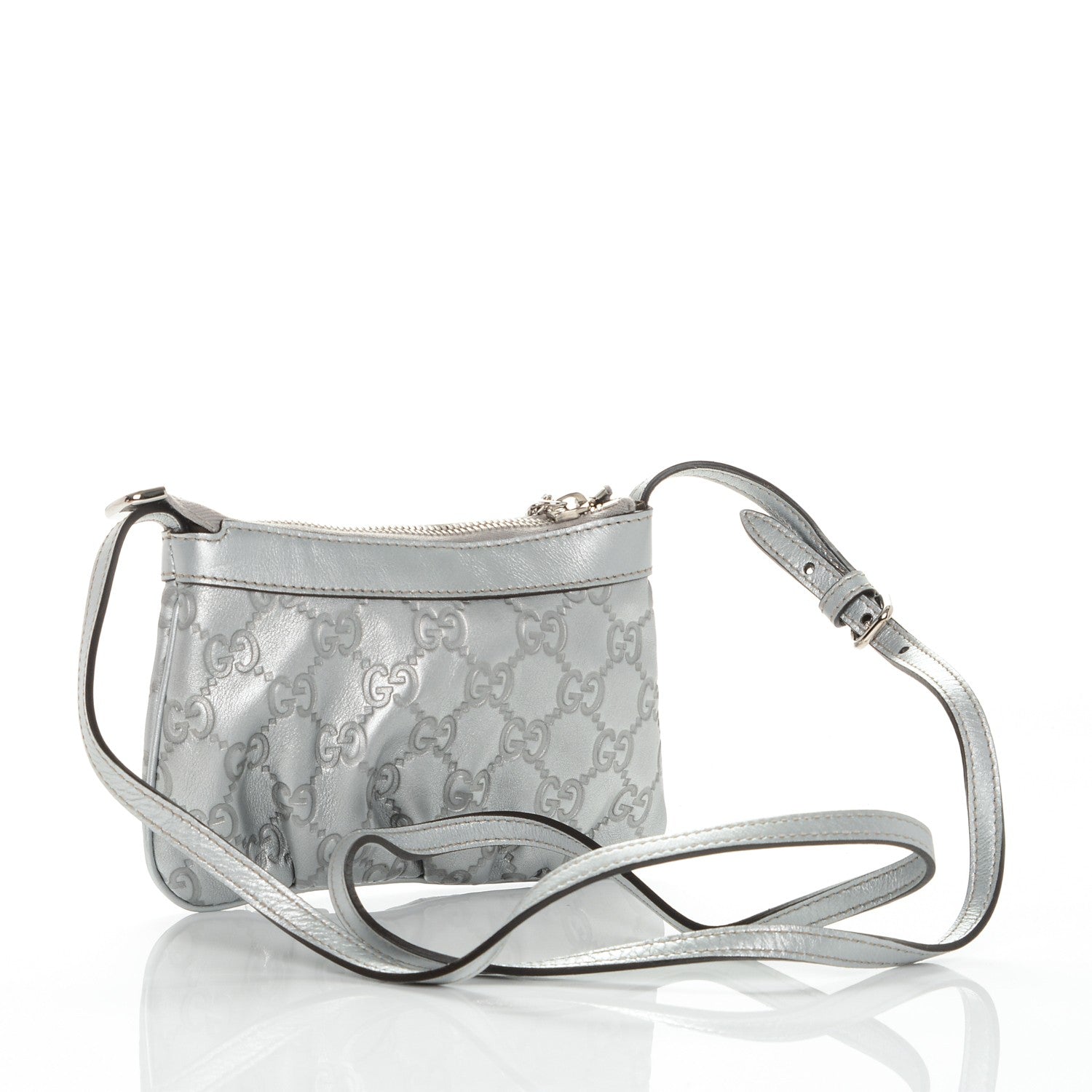 Gucci Metallic Guccissima Small Crossbody Bag Silver 3 of 7