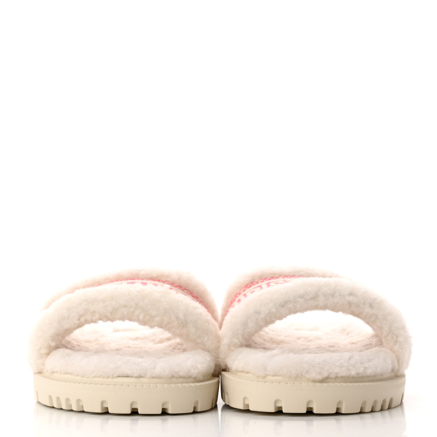 Christian Dior Shearling Canvas Embroidered Dway 10mm Slide Sandals 37.5 Pink White 2 of 9