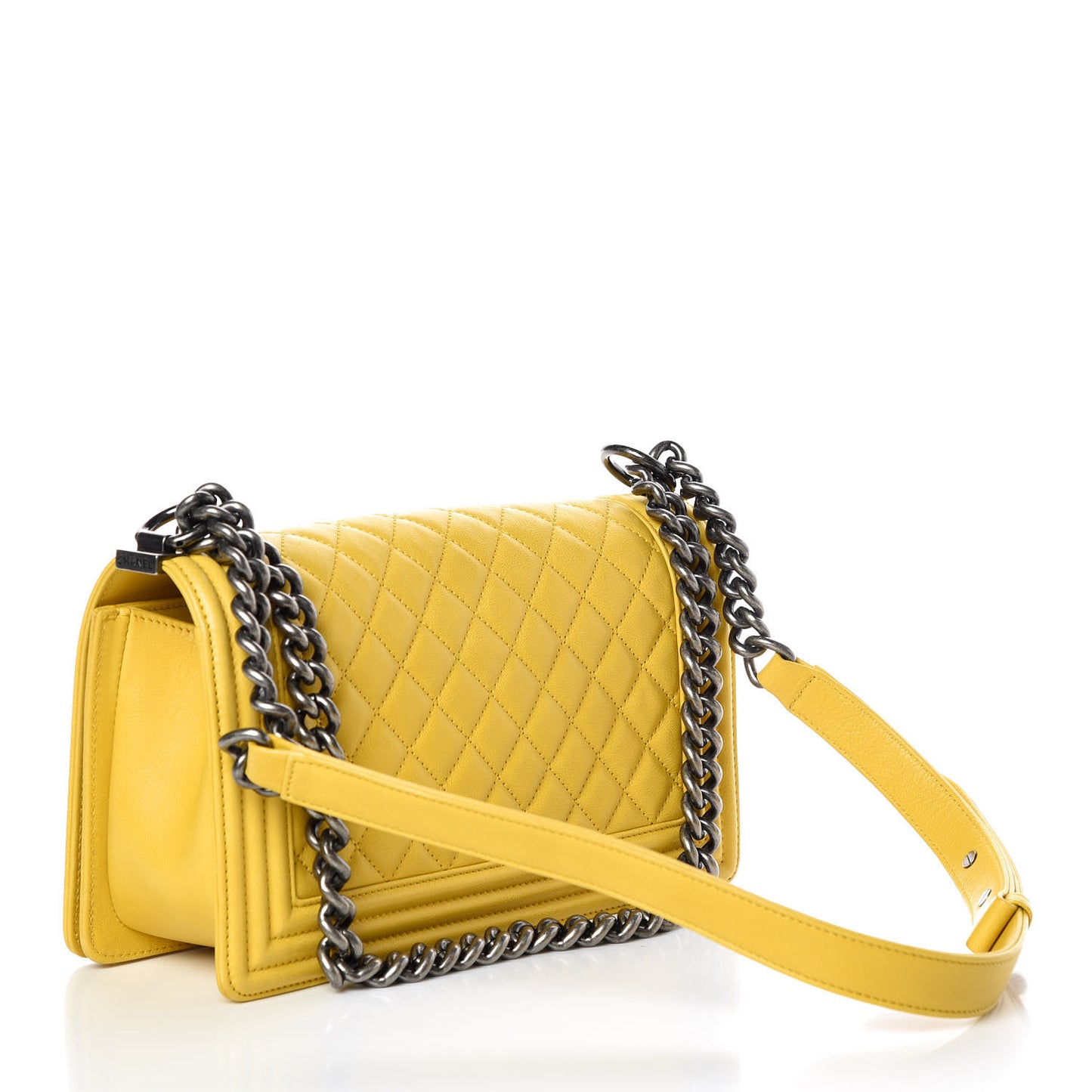 Calfskin Quilted Medium Boy Flap Yellow